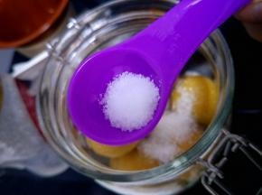 一层李子，一层冰糖这样循环放，再放少许的盐