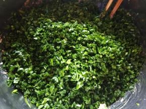 韭菜切碎放肉馅里。