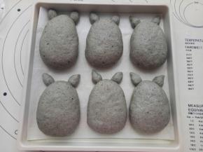 整形后(上头窄，下头宽)，放上小耳朵。放入阳晨中国红烤盘里。 盖保鲜膜进行二发（二发温度不要超过38度）