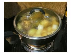  加盖炖煮八分钟后再加入适量的盐调味，中间将鱼翻面让鱼全面吸汁