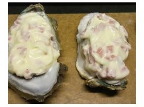 沙拉醬焗生蚝的做法：
1.沙拉酱放入切碎的培根或火腿丁拌匀
2.用拌好的沙拉酱把生蚝包好，这样烤出来的生蚝很嫩，酸甜口味，鲜得狠！