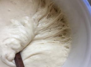 体积明显增大，并有丰富的蜂窝组织说明发酵完成