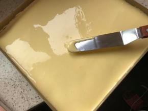 倒入蛋黄糊，抹平