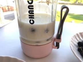 适量蓝莓和酸奶倒入搅拌杯中