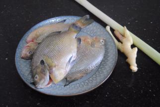 准备好食材，太阳鱼先刮鳞去肚，肚中的鱼油鱼蛋不要丢掉，这儿是好东西，非常好吃