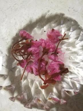 提前将盐渍樱花用清水泡开，一定要多过几遍水，盐渍樱花很咸很咸的。