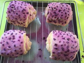 表层撒上适量的紫薯碎跟蓝莓粉