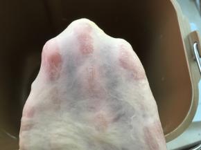 揉好的面团切下一小块，可以撑出手套膜即可