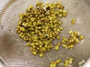 用筛网滤掉绿豆皮不要