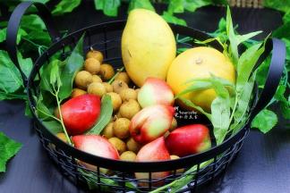 西柚、龙眼、芒果、油桃、苹果等洗净，柠檬切片用来泡茶。