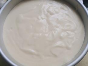 6.	再倒入八寸活底圆模中，震动几下，震出大气泡，