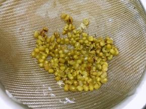 用筛网滤去表面的脱落的绿豆皮不要