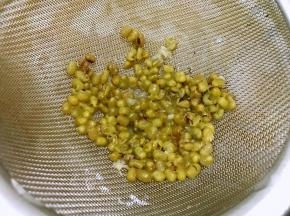 用筛网滤去表面的脱落的绿豆皮不要