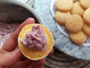 在蛋糕上放上适量的蓝莓馅