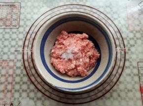 绞好的猪肉加入适量的盐