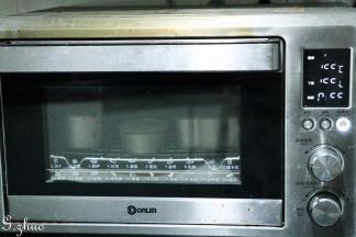 预热结束后上下火150度烘烘40分钟，再转上下火140度烘烤20分钟。
烘烤结束后烤箱开一条小缝让温度自然冷确，再取出乳酪蛋糕，倒扣下取出即可。
