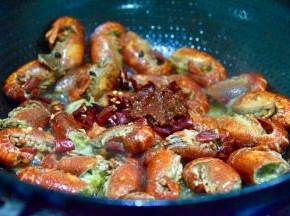 倒一罐啤酒，放入香叶、冰糖、干红椒，一大勺郫县豆瓣酱