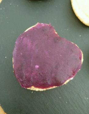 然后盖上另一片蛋糕，上面同样抹一层紫薯泥。