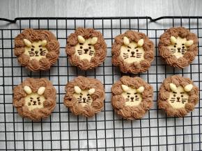 用融化的黑巧克力装入剪了小口的裱花袋，为小狮子画上表情即可。