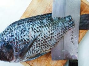 从鱼尾部贴着骨头开始片开鱼肉。