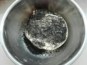 放入熟黑芝麻（为了面团降温，黑芝麻稍微冷藏了一下）