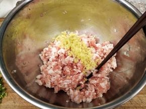 猪肉，姜切未，放入碗里