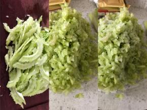 切片剁成细碎，再撒上一勺盐，杀出水分