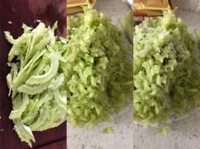 切片剁成细碎，再撒上一勺盐，杀出水分