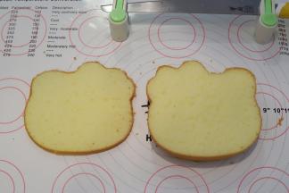 将KT和方形蛋糕切平整，两个切一样高