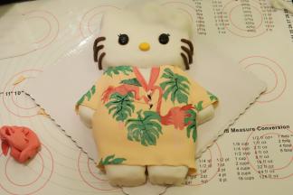 在和服上用色素画好火烈鸟图案，做好眼睛和胡须