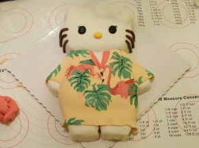 在和服上用色素画好火烈鸟图案，做好眼睛和胡须