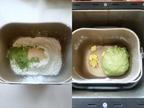 把除黄油以外的材料混合，酵母和盐不要直接接触。把面团揉至扩展，加入黄油继续揉打至薄膜出现