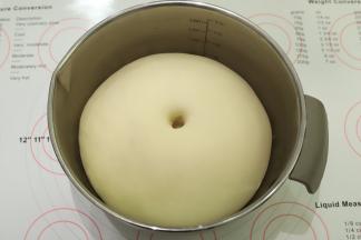 放入盆内开始一发，温度28度，盖上保鲜膜，时间大概40分钟