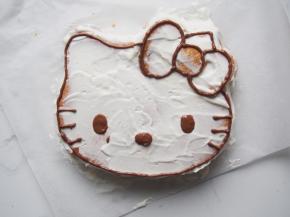 巧克力融化后装入裱花袋，剪开小口，沿着蛋糕边缘画出形状。