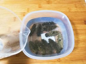 放入半盒自来水，有纯净水和矿泉水更好，我感觉自来水也不错，也许是苏州的水质比较好