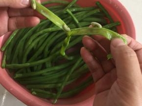 想做出来的豆角更加入味儿，可以用手把豆角从中间撕开。（我嫌麻烦，没有撕开，直接摆盘的，味道也还可心哦。）