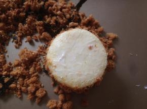 盖上另一片小蛋糕片，在上面抹上沙拉酱，粘上肉松。