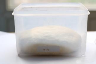 发酵至3倍左右从冰箱中取出，我发酵了42个小时左右。