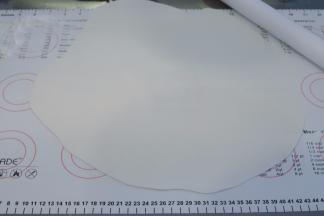 白色的翻糖膏揉匀揉软，擀成薄片