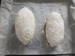 二发至两倍大，手指轻摁表面可以缓慢回弹，用细筛在表面筛少许高筋面粉