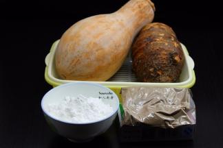 准备食材：木薯粉、紫芋、南瓜、仙草粉、白砂糖等；