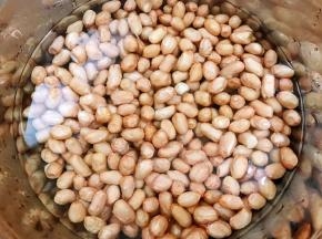 花生放入盆里加入热水泡20分钟