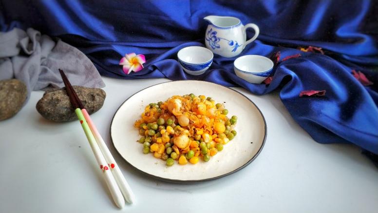 麦豆粟米粒炒扇贝