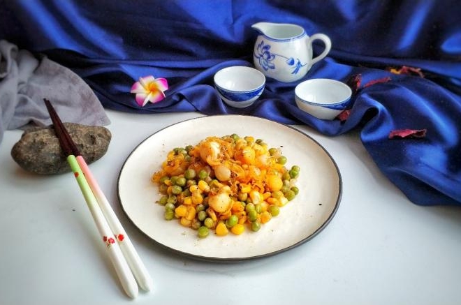 麦豆粟米粒炒扇贝