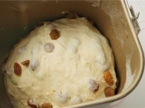 葡萄干提前用朗姆酒浸泡过，然后沥干水分，加入到面团里，揉均匀就可以。放在温暖湿润的地方开始发酵。