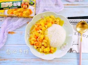 美味的咖喱鸡肉饭就做好的，腌过的鸡肉软软的，简单好吃