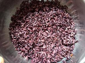 先制作紫米馅:紫糯米用冷水浸泡，放冰箱冷藏一晚，用电高压锅加适量水，开启煮饭模式。