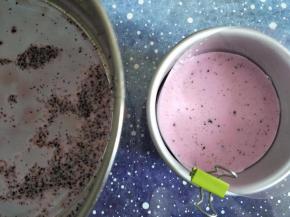 过筛倒入放了饼干底的模具中，冷藏到凝固。