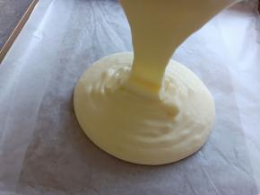 拌好的面糊倒入烤盘（烤盘可以用一张油纸垫一下）轻轻震出气泡。