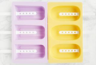 雪糕模具中插入棒冰棍，注意有孔的一端在模具内。